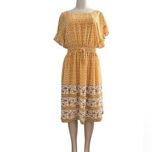NY Collection Mustard Yellow Floral Short Sleeve Midi Dress Size Medium